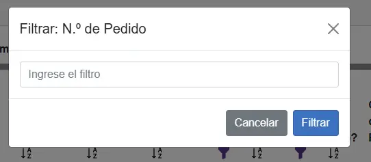 Cuadro de filtro por número de pedido