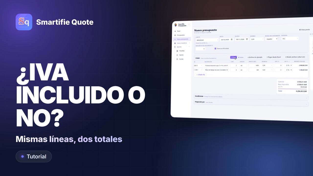 ¿El presupuesto lleva IVA incluido? Cómo indicarlo | Smartifie Quote
