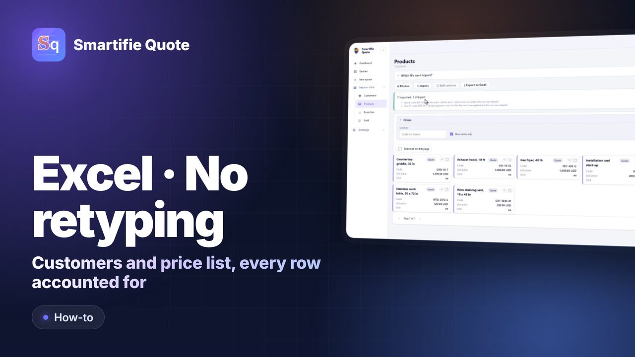Import Customers and Products from Excel or CSV | Smartifie Quote