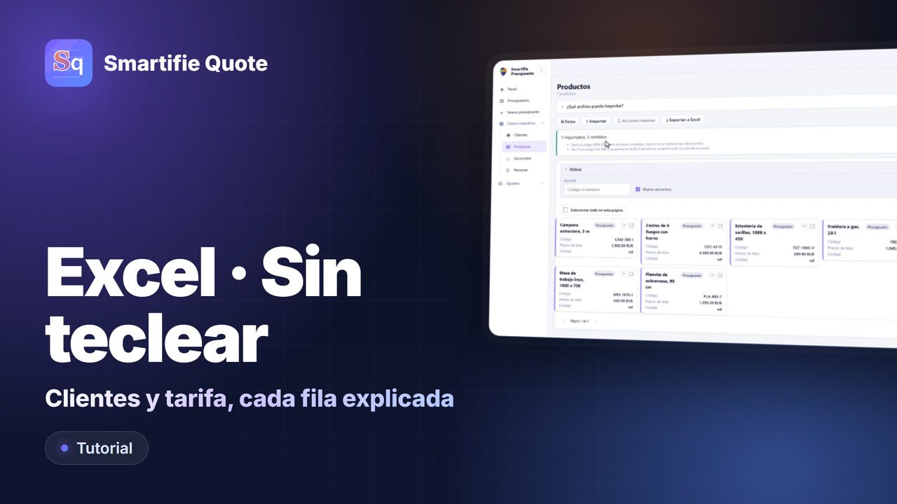 Importar clientes y artículos desde Excel o CSV | Smartifie Quote