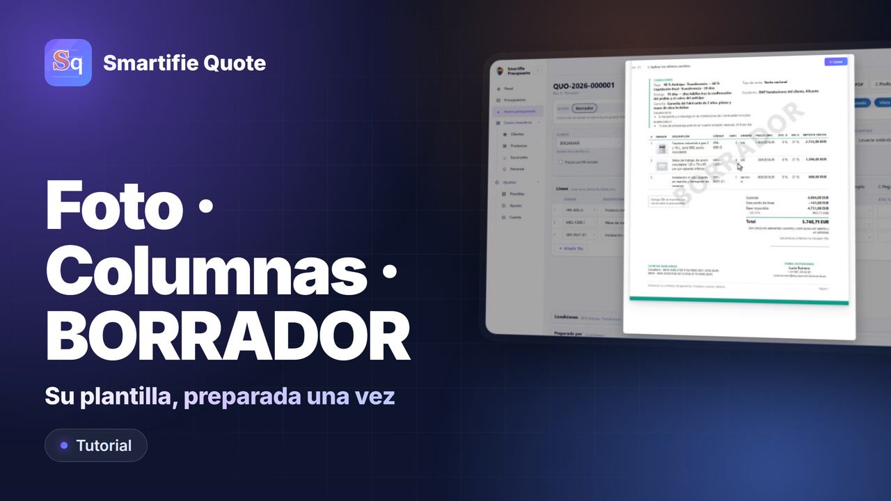 Plantilla de presupuesto con fotos y columnas | Smartifie Quote