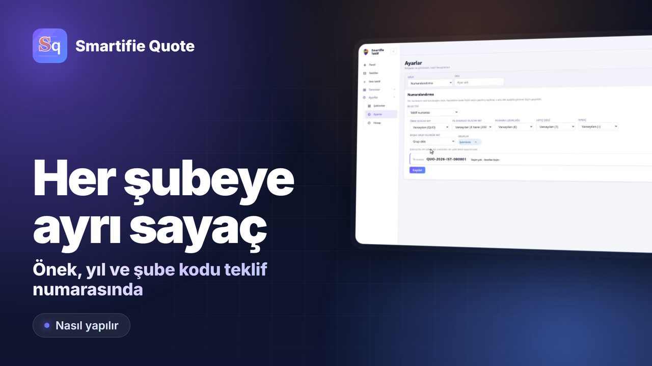 Teklif Numarası Ayarlama: Önek, Yıl ve Şube Kodu | Smartifie Teklif
