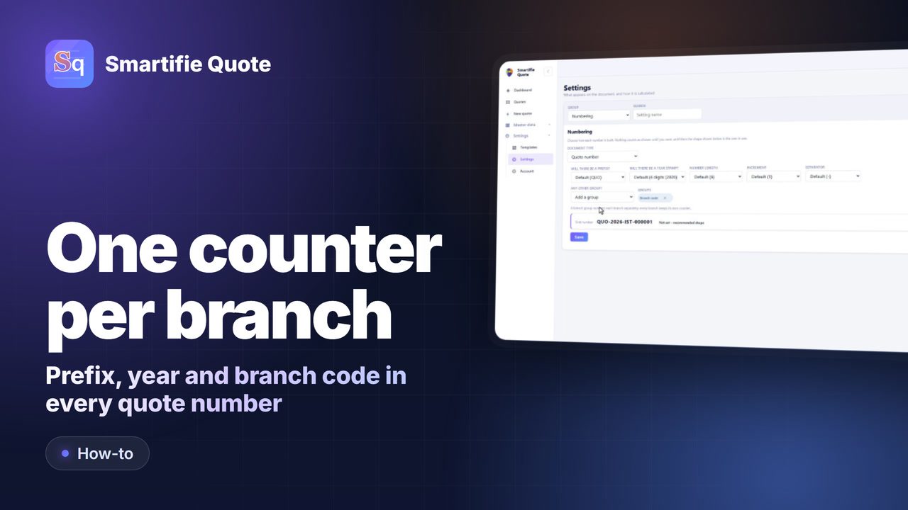 Quote Number Format: Prefix, Year and Branch Code | Smartifie Quote