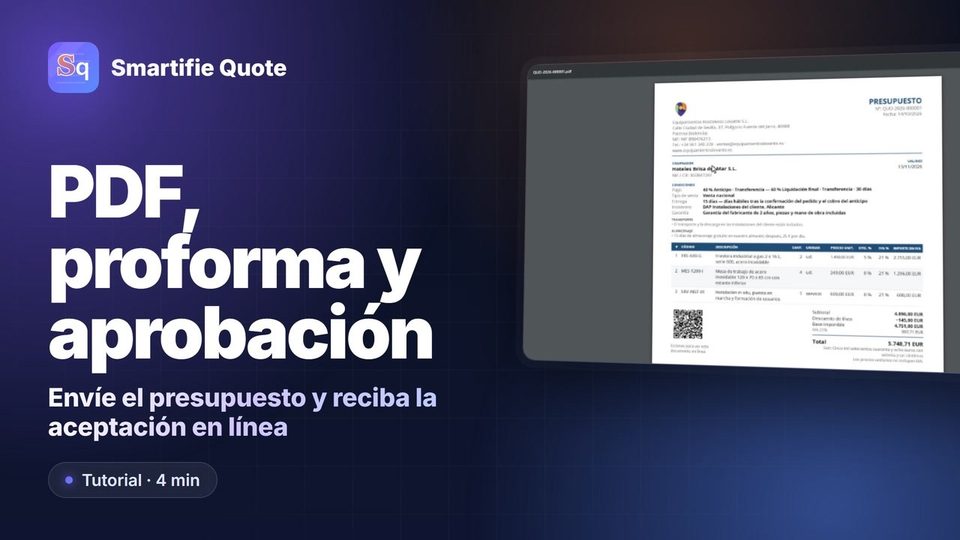 PDF del presupuesto, proforma y aprobación online | Smartifie Quote