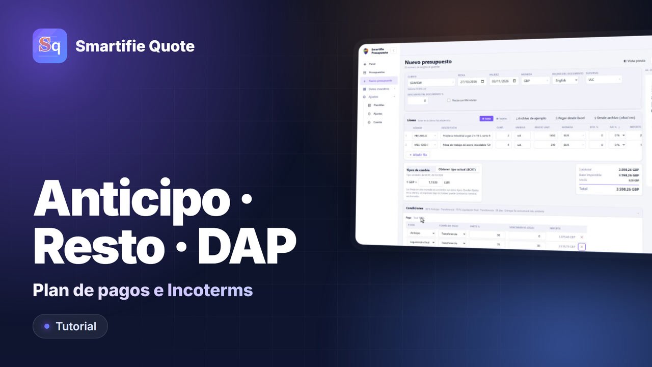 Forma de pago e Incoterms en el presupuesto | Smartifie Quote